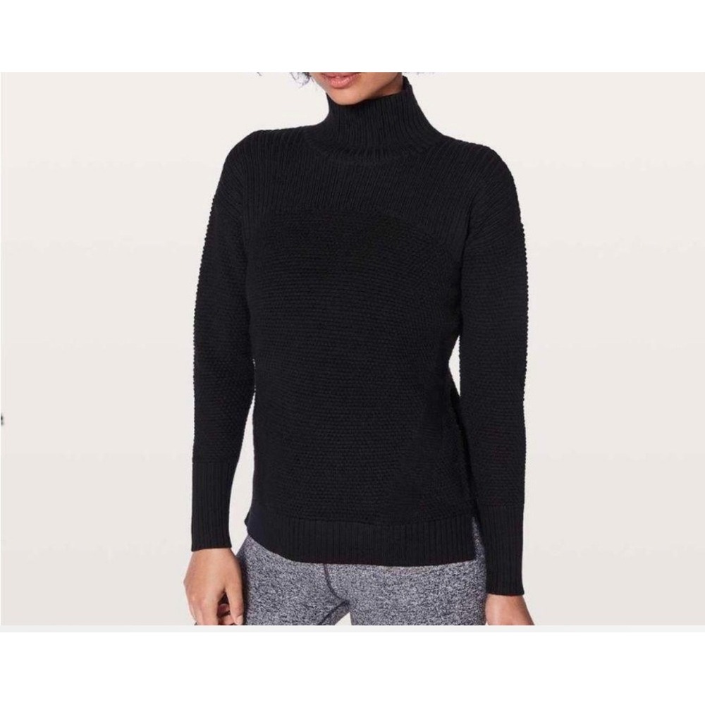 Lululemon Rest Less Pullover Black Turtleneck Knit Sweater Long Sleeve XS